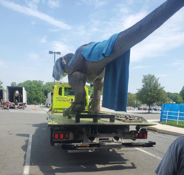 low boy truck delivering a car on the back