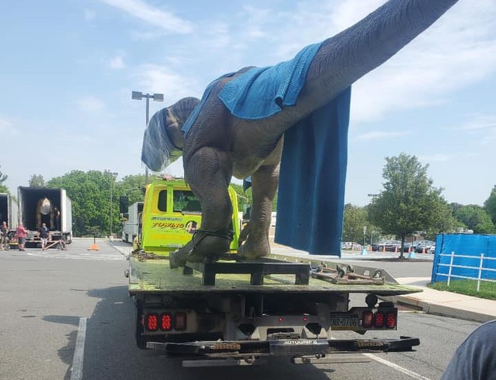 low boy truck delivering a car on the back